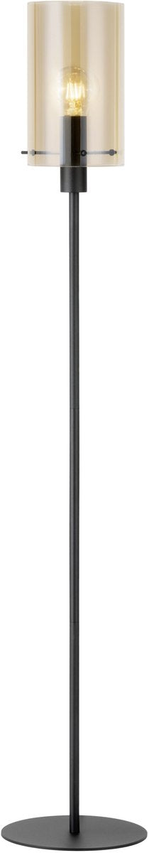Eglo Polverara Stehleuchte – 1 Licht – ø18 cm – E27 – Stahl – Braunglas – Schwarz