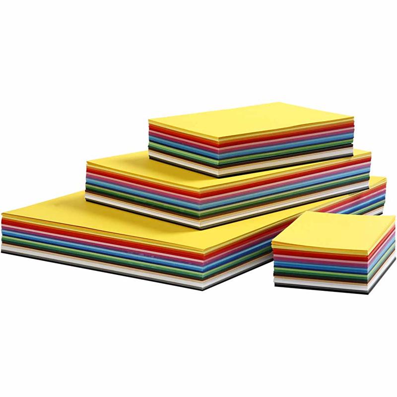 Farbiger Karton, A2, A3, A4, A5, A6, 180 g, verschiedene Farben, 1800 verschiedene Blätter, 1 Karton