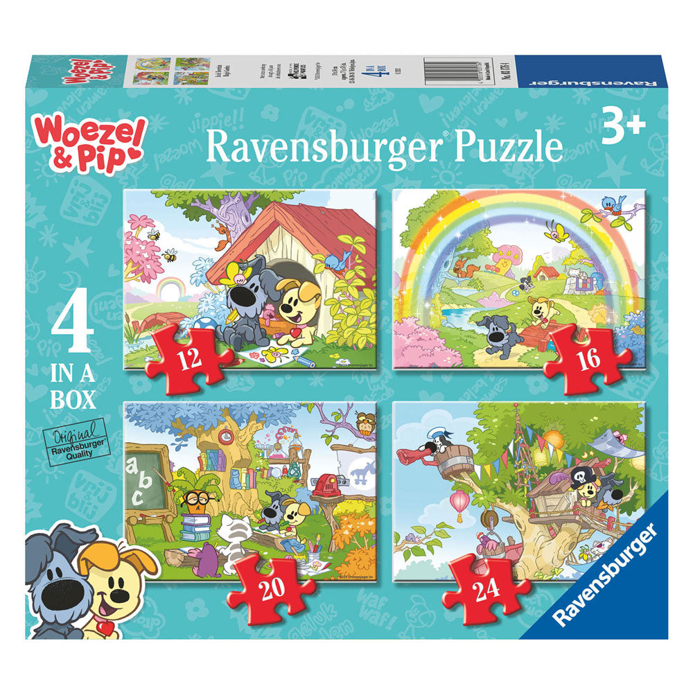 Ravensburger - Woezel Pip im magischen Gartenbein -Puzzle 4in1