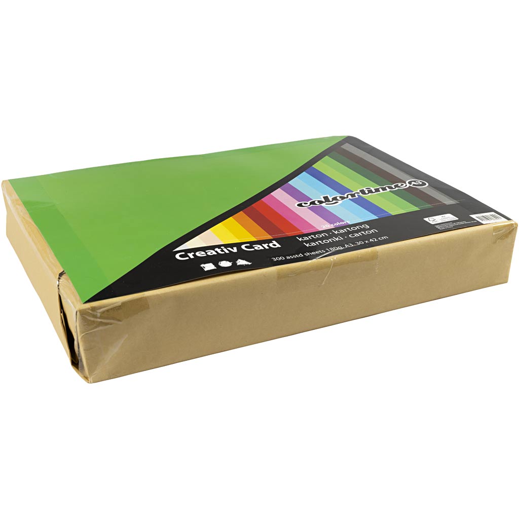 Colortime Farbkarton, A3, Blatt 297 x 420 mm, 180 g, verschiedene Farben, 300 verschiedene Blätter 1 Karton