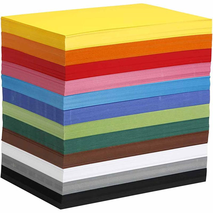 Colortime farbiger Karton, A4, Blatt 210 x 297 mm, 180 g, verschiedene Farben, 1200 verschiedene Blätter, 1 Karton