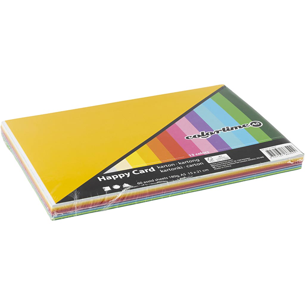 Colortime Frühlingskarton, A5, Blatt 148x210 mm, 180 gr, verschiedene Farben, 60 verschiedene Blätter 1 Karton
