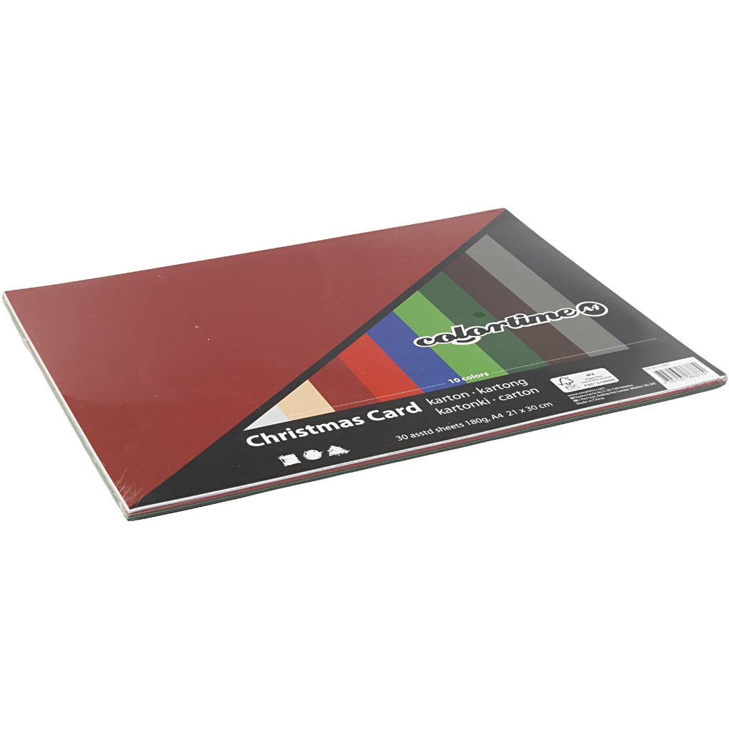 Colortime Weihnachtskarton, A4, Blatt 210x297 mm, 180 gr, verschiedene Farben, 30 verschiedene Blätter 1 Karton