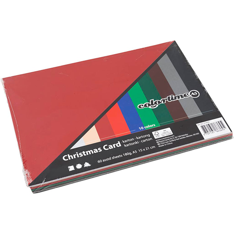 Colortime Weihnachtskarton, A5, Blatt 150x210 mm, 180 gr, verschiedene Farben, 60 verschiedene Blätter 1 Karton