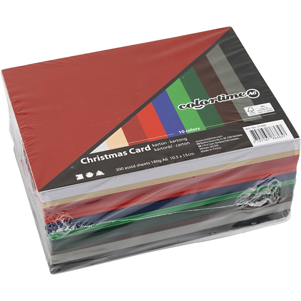 Colortime Weihnachtskarton, A6, Blatt 105 x 148 mm, 180 g, verschiedene Farben, 300 Blatt, 1 Karton