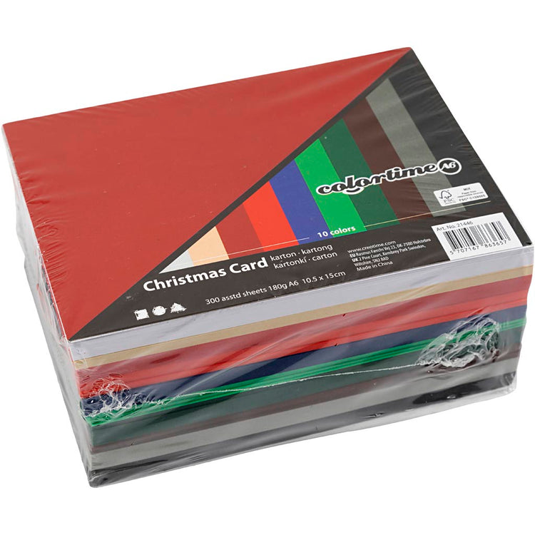 Colortime Weihnachtskarton, A6, Blatt 105 x 148 mm, 180 g, verschiedene Farben, 300 Blatt, 1 Karton