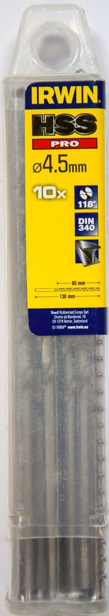Irwin HSS Pro Metallbohrer (lang) 118° 4,5 mm 10 Stück – 10502487
