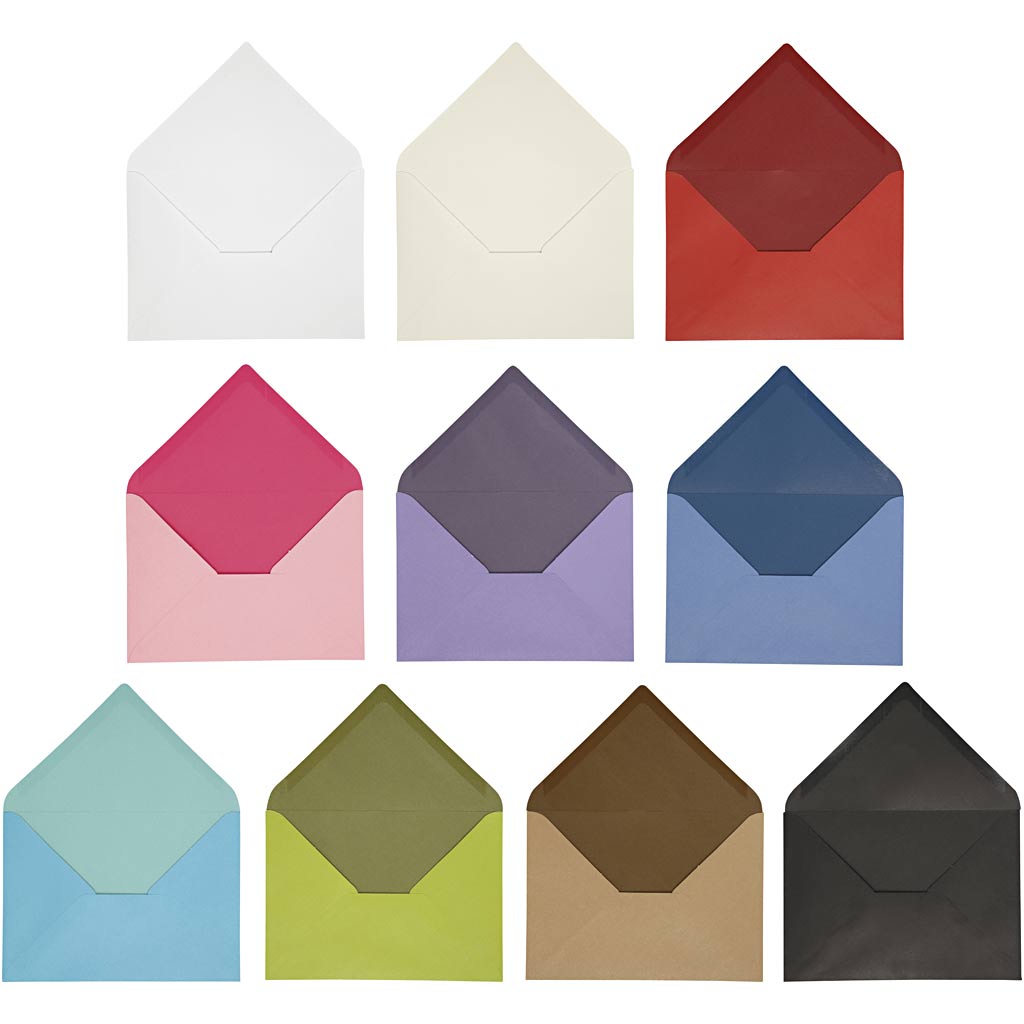 Umschläge der Firma Creativ, Umschlagmaße 11,5x16 cm, Inhalt kann variieren, 100 gr, verschiedene Farben, 30 Kartons 1 Karton