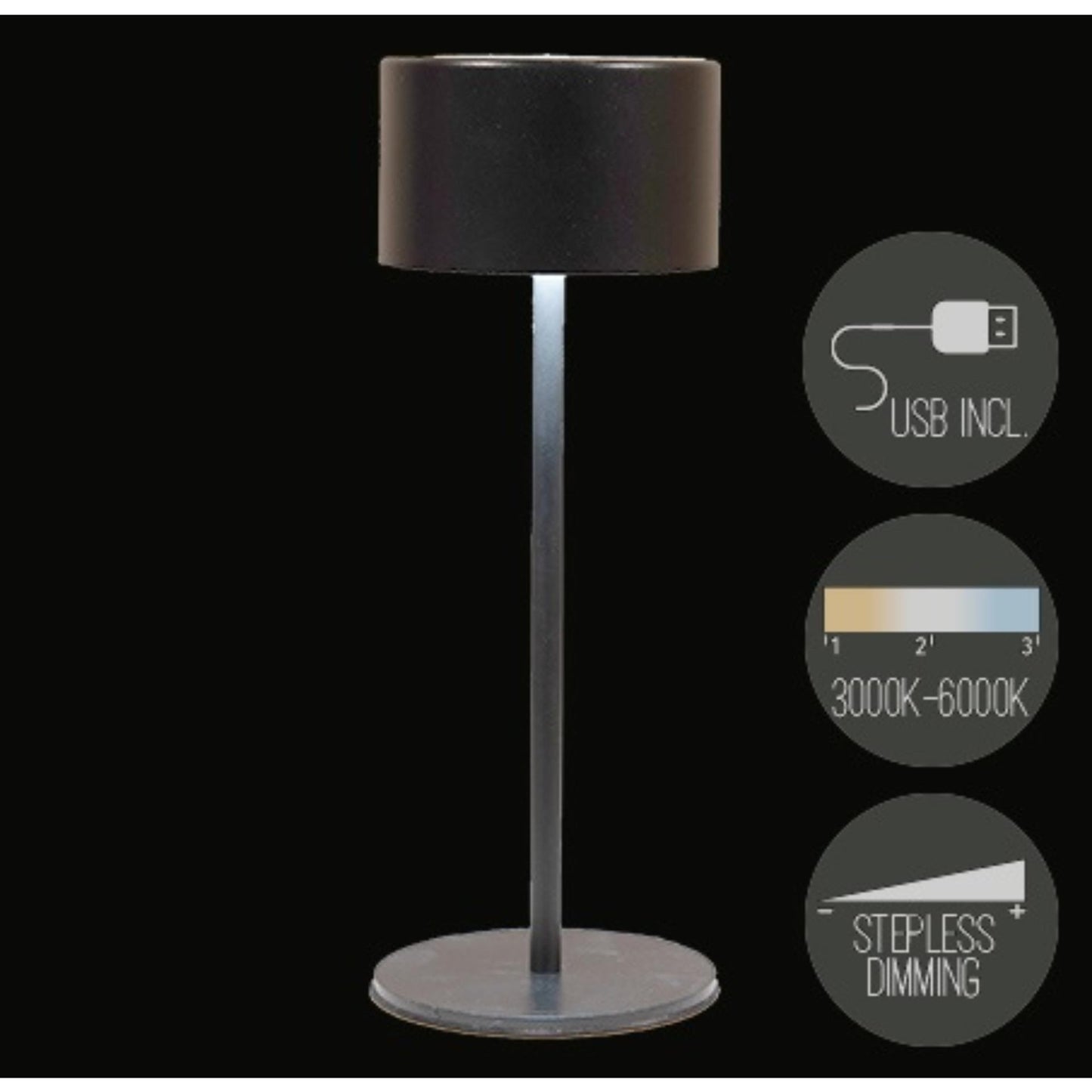 Anna's Collection wiederaufladbare Tischlampe USB schwarz 8x22cm