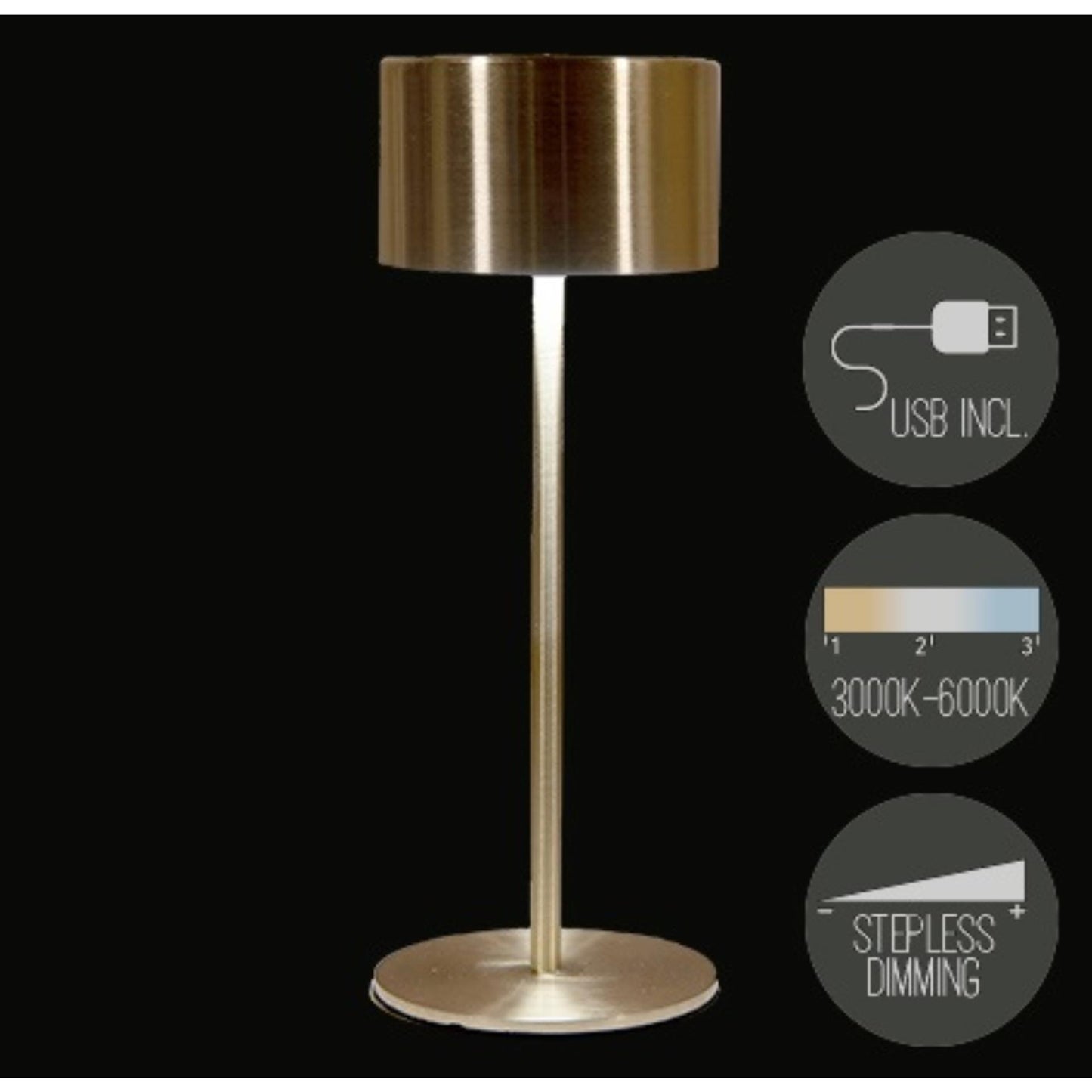 Anna's Collection wiederaufladbare Tischlampe USB Gold 8x22cm
