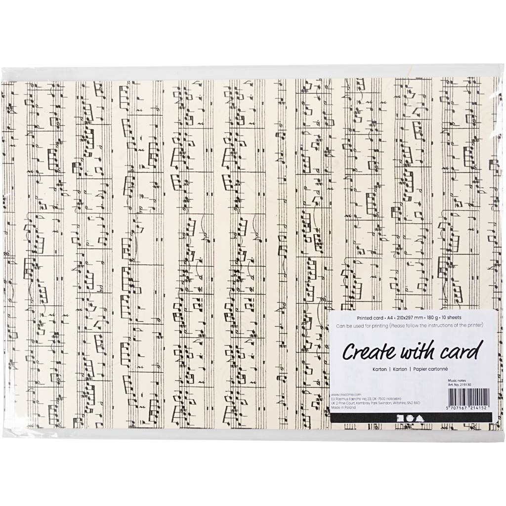 Creativ Company Karton, Musiknoten, A4, Blatt 210x297 mm, 180 gr, 10 Blatt 1 Karton