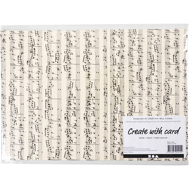 Creativ Company Karton, Musiknoten, A4, Blatt 210x297 mm, 180 gr, 10 Blatt 1 Karton