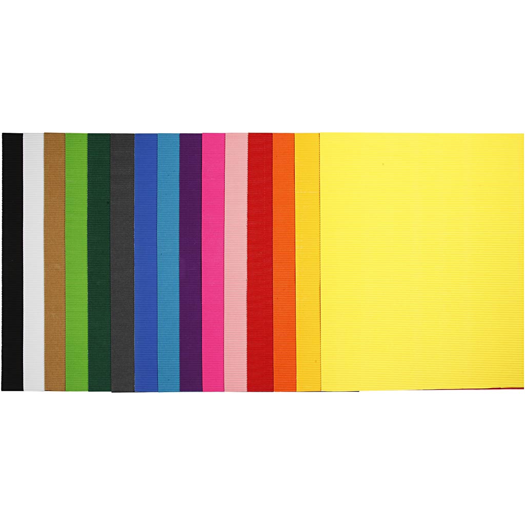 Creativ Company Wellpappe, Blatt 50x70 cm, 80 gr, verschiedene Farben, 15 Blatt 1 Karton