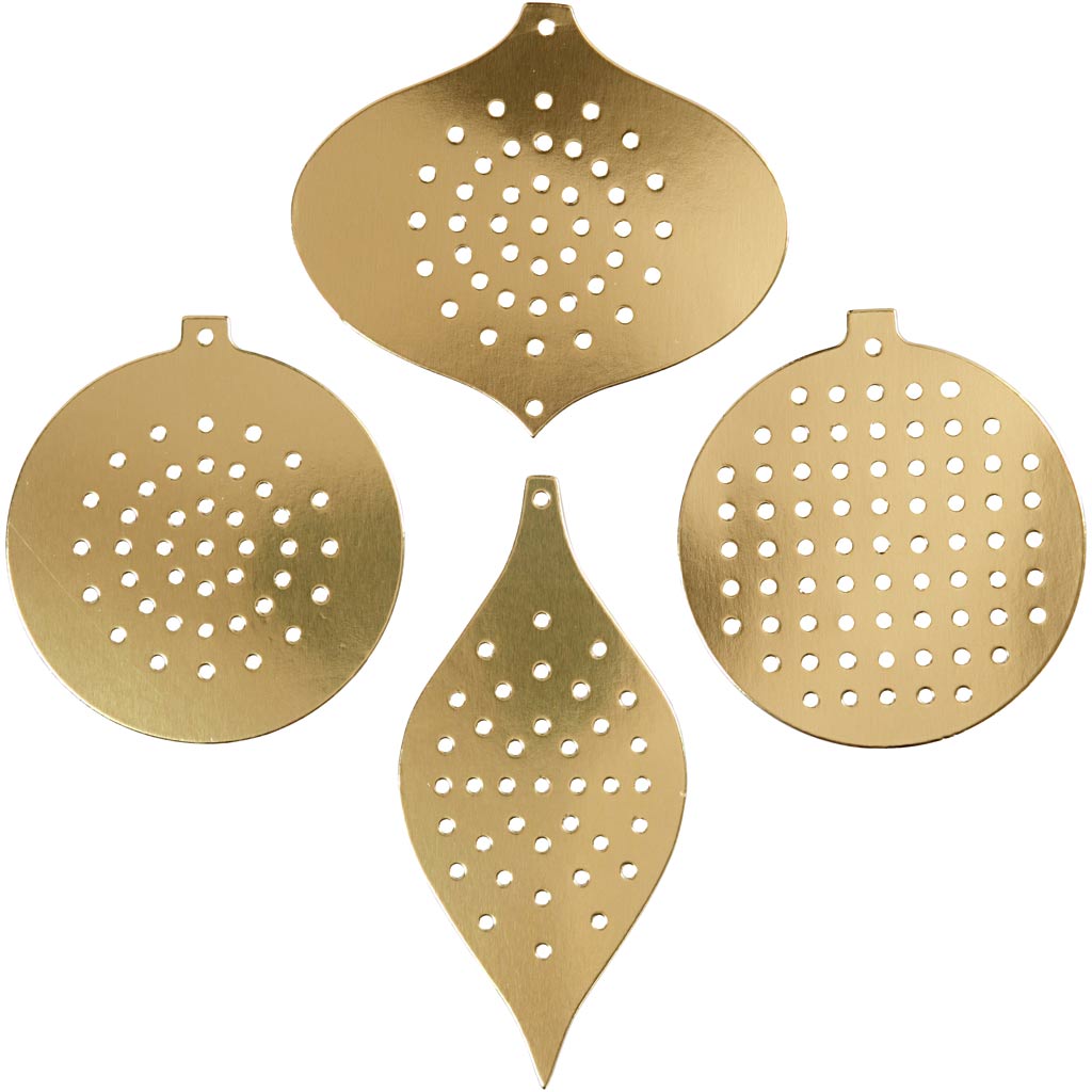 Creativ Company Kreuzstichkarton, Kirschdekor, H: 8,5-12 cm, Lochgröße 3 mm, Metallic-Gold, 8 Stück 1 Box