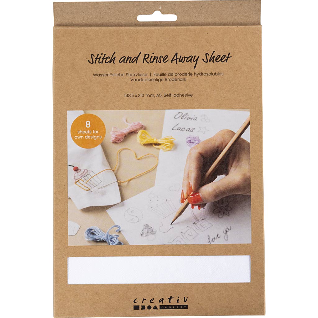 Wasserlösliche Stickbögen der Firma Creativ, A5, Blatt 148,5 x 210 mm, weiß, 8 Blatt 1 Box