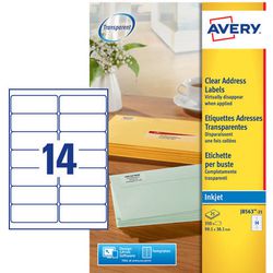 Etiketten für Tintenstrahldrucker, Quickpeel Avery J8563-25, 99,1 x 38,1 mm, transparent