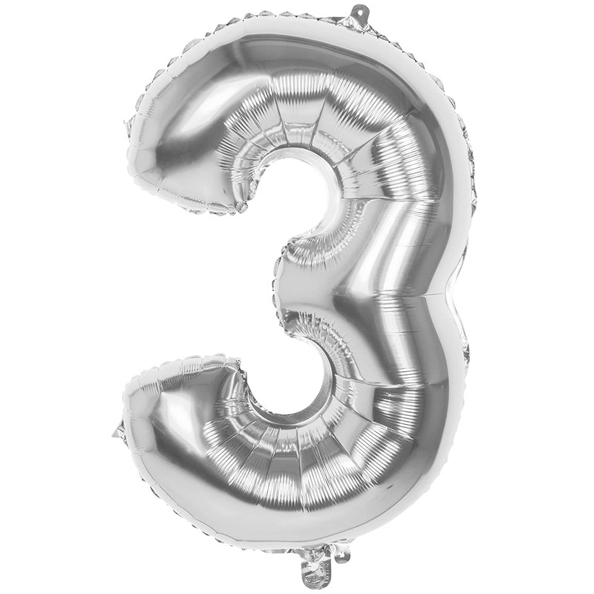 Boland Folienballon Zahl '3' Silber 86cm