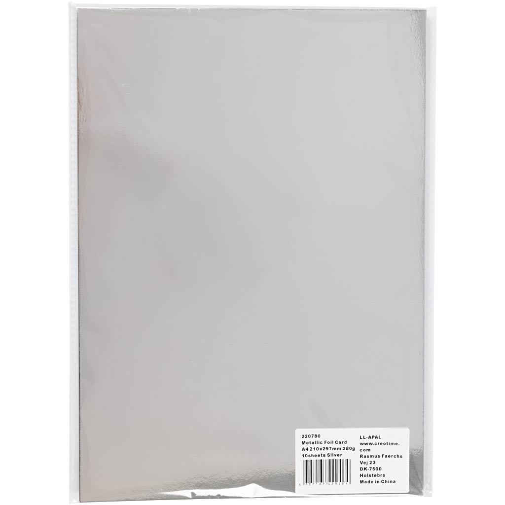 Creativ Company Metallfolienkarton, A4, Blatt 210 x 297 mm, 280 g, Silber, 10 Blatt 1 Karton