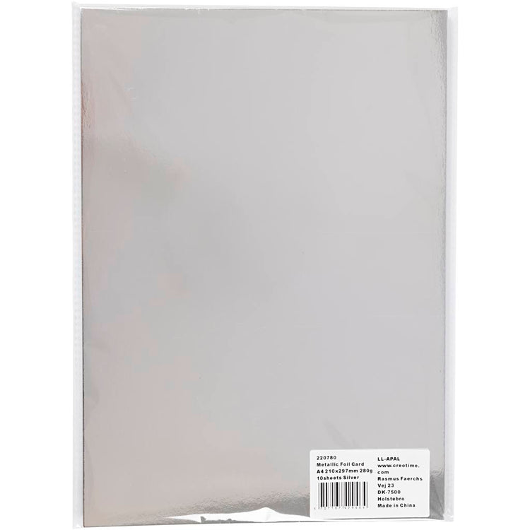Creativ Company Metallfolienkarton, A4, Blatt 210 x 297 mm, 280 g, Silber, 10 Blatt 1 Karton