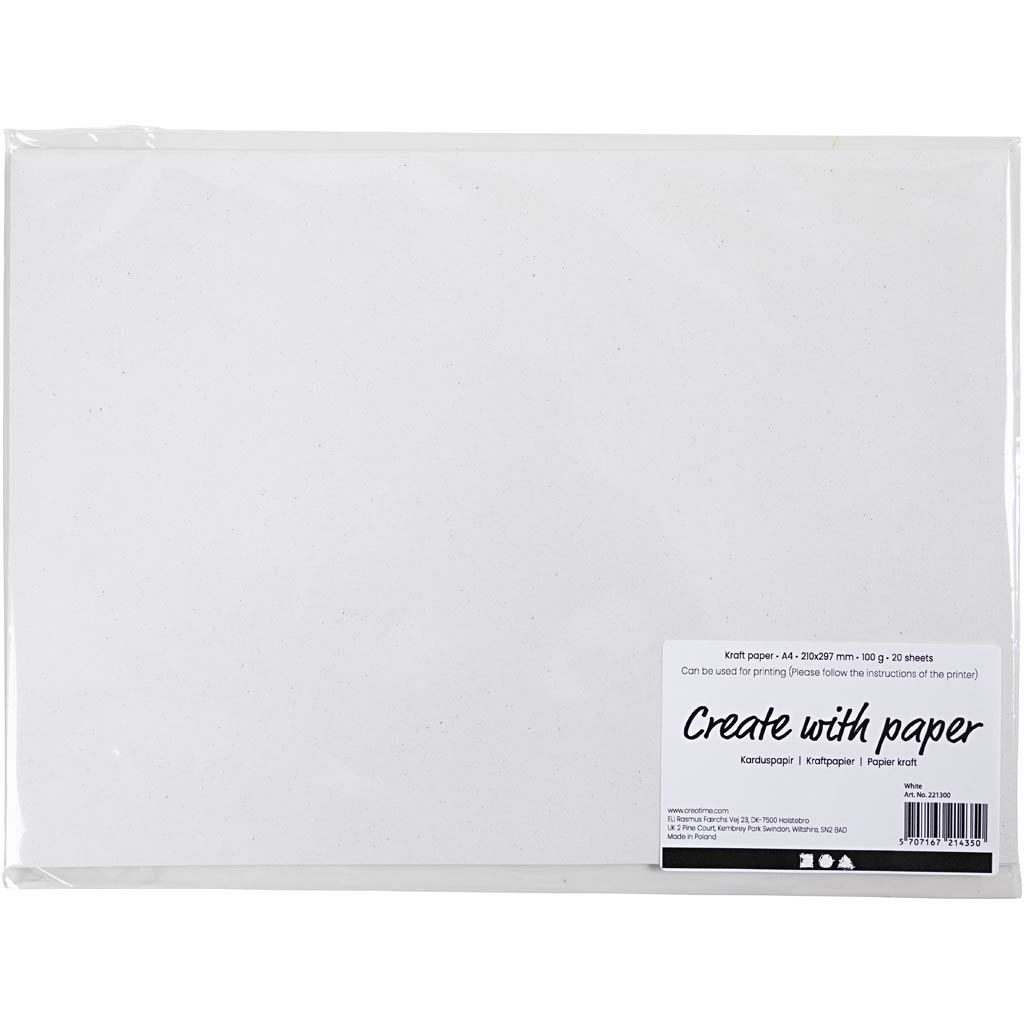 Creativ Company Kraftpapier, A4, Blatt 210x297 mm, 100 gr, weiß, 20 Blatt 1 Karton