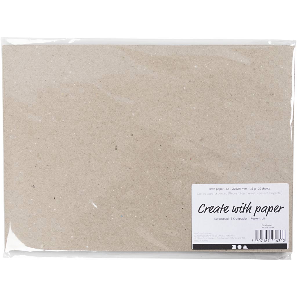Creativ Company Kraftpapier, A4, Blatt 210x297 mm, 135 gr, graubraun, 20 Blatt 1 Karton
