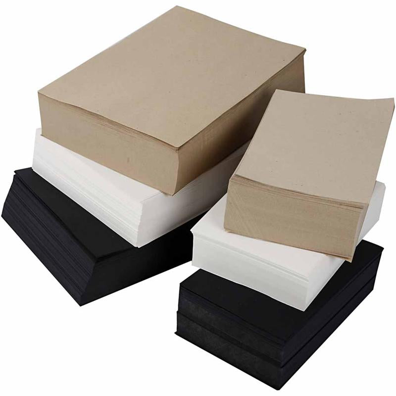 Creativ Company Kraftpapier, A3, A4, 100+135 gr, schwarz, grau, edel, weiß, 6000 verschiedene Blätter 1 Karton