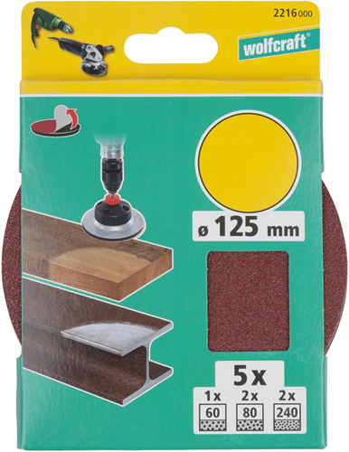 Wolfcraft Haftschleifscheiben | k60, k80, k240 | ø125mm | 5 Stück - 2216000