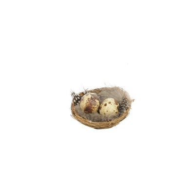 HBx natürliches Wohndeko-Nest mit Eiern und Federn 6-tlg. ø7cm