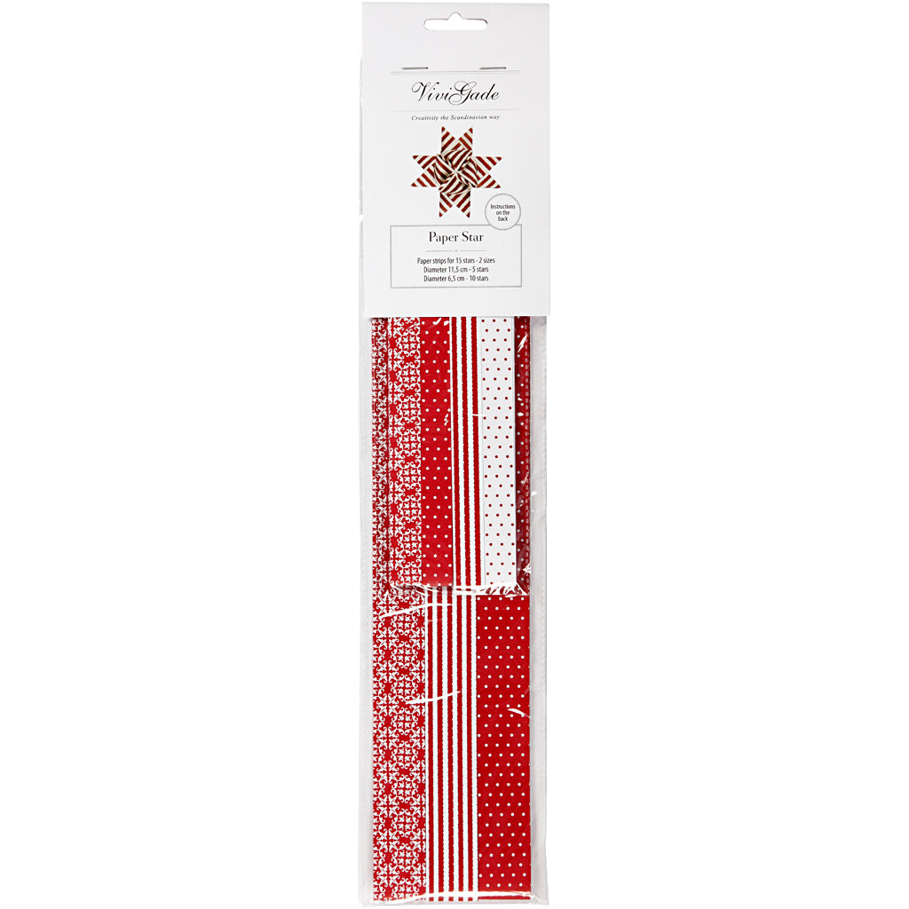 Vivi Gade Papierflechtstreifen, L: 44+78 cm, B: 15+25 mm, T 6,5+11,5 cm, rot, weiß, 60 Streifen 1 Box