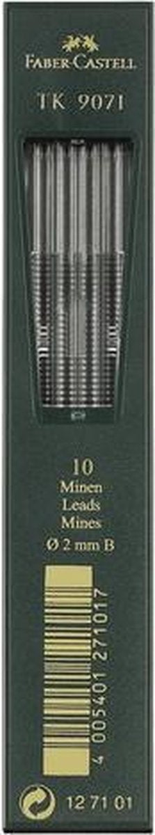 Faber-Castell Bleistiftminen Druckbleistift – TK9071 – Strichbreite 2,0 mm – Härte 3b – 10 Stück in der Tube – FC-127103