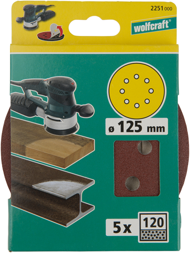 Wolfcraft Haftschleifscheiben | k120 | perforiert | ø125mm | 5 Stück - 2251000