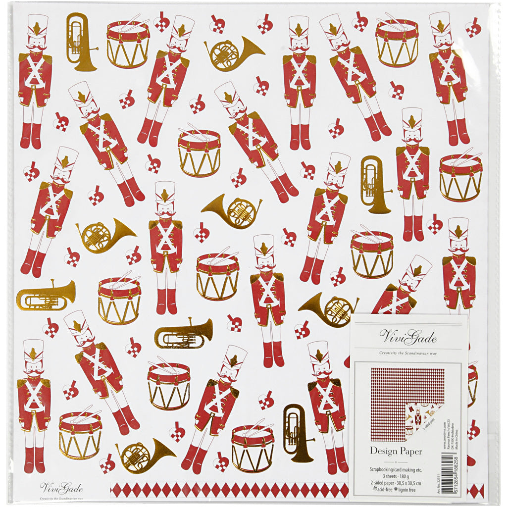 Vivi Gade Designpapier, Nussknacker, 180 g, Gold, Rot, Weiß, 3 Blatt 1 Box
