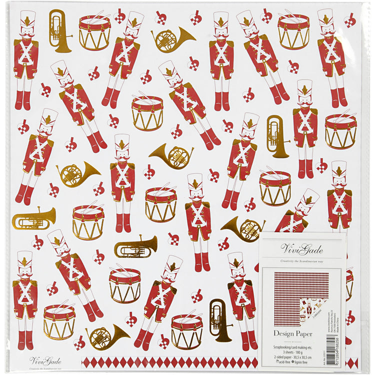 Vivi Gade Designpapier, Nussknacker, 180 g, Gold, Rot, Weiß, 3 Blatt 1 Box