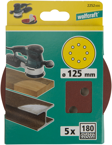 Wolfcraft Haftschleifscheiben | k180 | perforiert | ø125mm | 5 Stück - 2252000