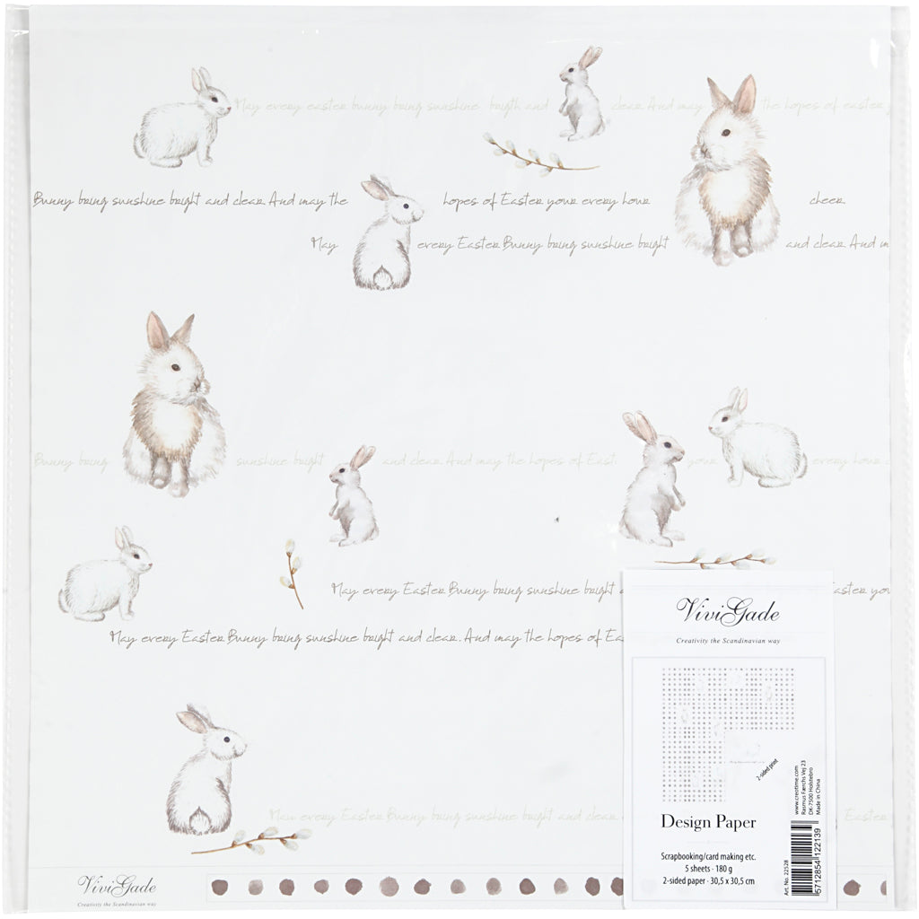 Vivi Gade Designpapier, Kaninchen, Blatt 30,5 x 30,5 cm, 180 g, 5 Blatt 1 Box