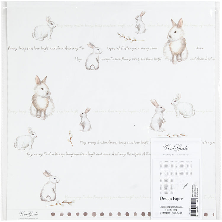 Vivi Gade Designpapier, Kaninchen, Blatt 30,5 x 30,5 cm, 180 g, 5 Blatt 1 Box