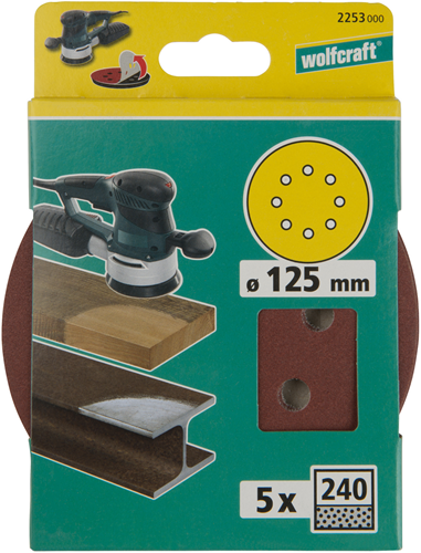 Wolfcraft Haftschleifscheiben | k240 | perforiert | ø125mm | 5 Stück - 2253000