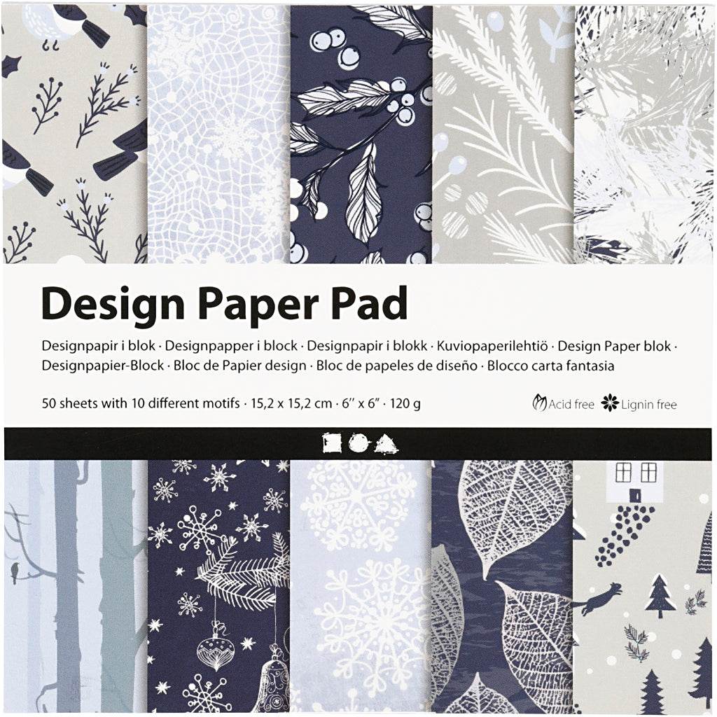 Creativ Company Design-Papierblock, Blatt 15,2 x 15,2 cm, 120 g, blau, grau, 50 Blatt 1 Box
