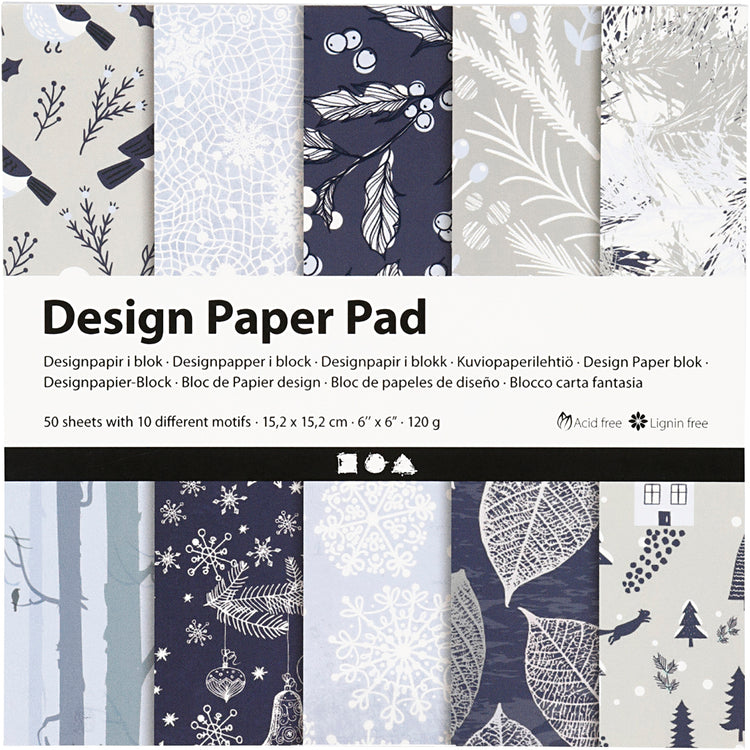 Creativ Company Design-Papierblock, Blatt 15,2 x 15,2 cm, 120 g, blau, grau, 50 Blatt 1 Box