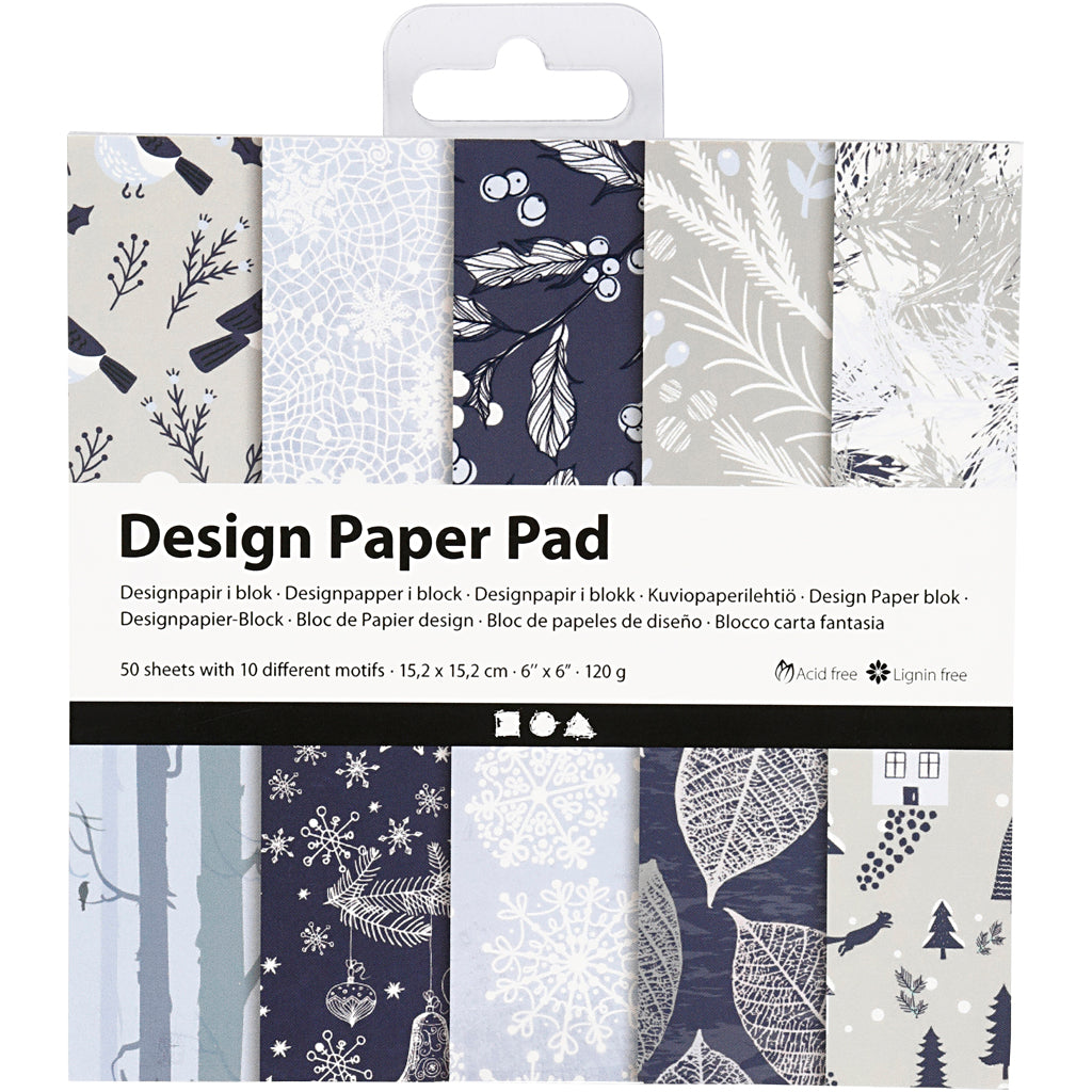 Creativ Company Design-Papierblock, Blatt 15,2 x 15,2 cm, 120 g, blau, grau, 50 Blatt 1 Box