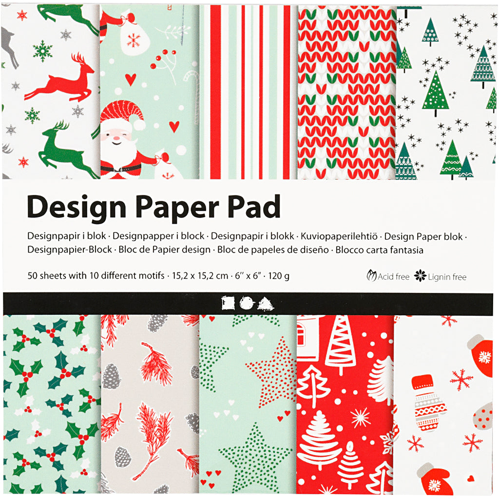 Creativ Company Design-Papierblock, Blatt 15,2 x 15,2 cm, 120 g, grün, rot, weiß, 50 Blatt 1 Box