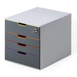 Kommode aus robustem, mehrfarbigem Kunststoff, 280 x 356 x 292 mm, 4 Schubladen, grau