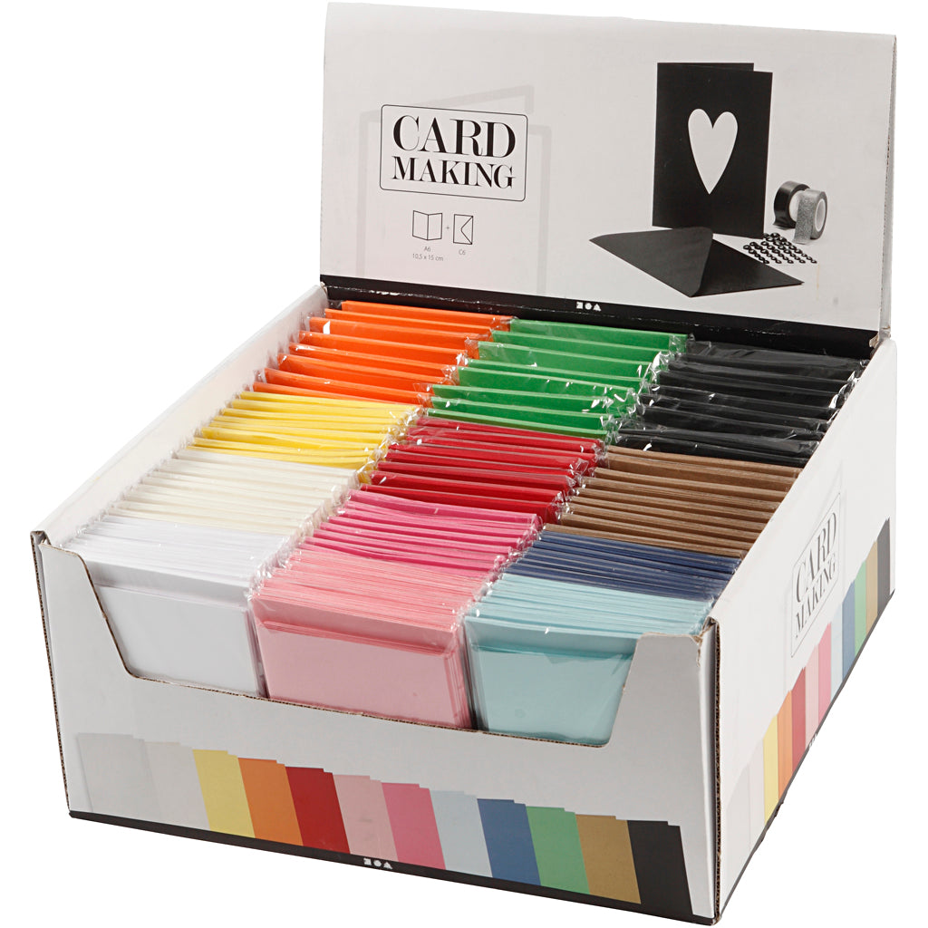 Creativ-Firmenkarten und Umschläge, Kartengröße 10,5x15 cm, Umschlaggröße 11,5x16,5 cm, verschiedene Farben, 12x10 Box 1 Box