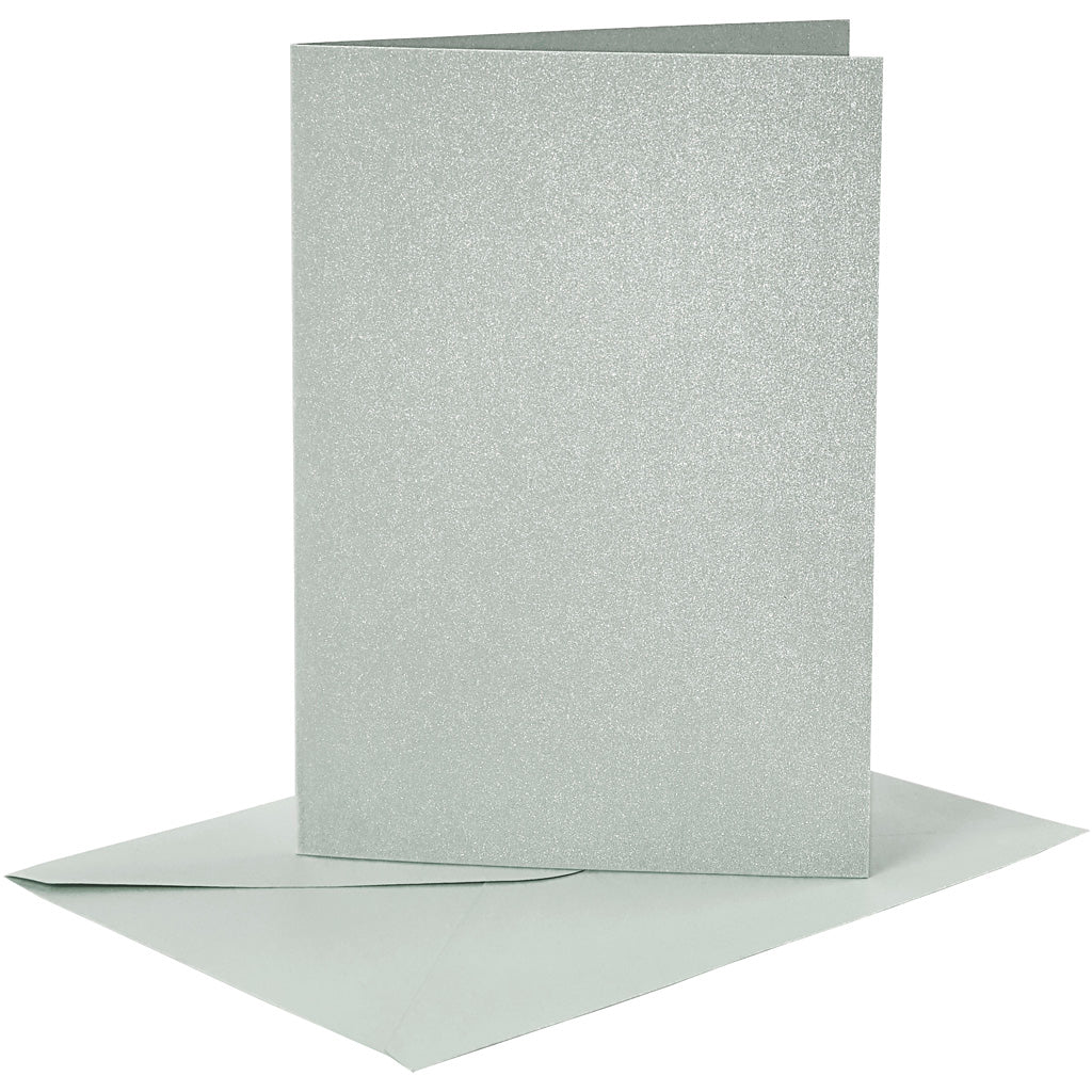 Creativ-Firmenkarten und Umschläge, Kartengröße 10,5 x 15 cm, Umschlaggröße 11,5 x 16,5 cm, Perlmutt, 120+210 g, Silber, 4 Set 1 Box