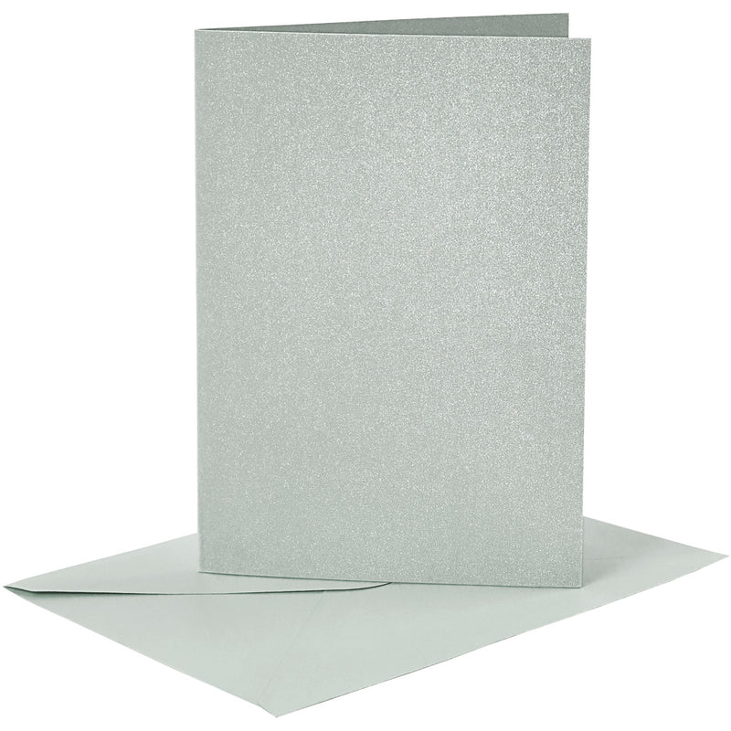 Creativ-Firmenkarten und Umschläge, Kartengröße 10,5 x 15 cm, Umschlaggröße 11,5 x 16,5 cm, Perlmutt, 120+210 g, Silber, 4 Set 1 Box