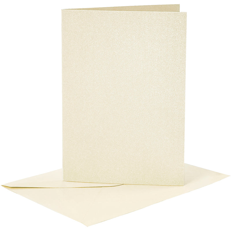 Creativ-Firmenkarten und Umschläge, Kartengröße 10,5 x 15 cm, Umschlaggröße 11,5 x 16,5 cm, Perlmutt, 120+210 g, gebrochenes Weiß, 4 Set 1 Box