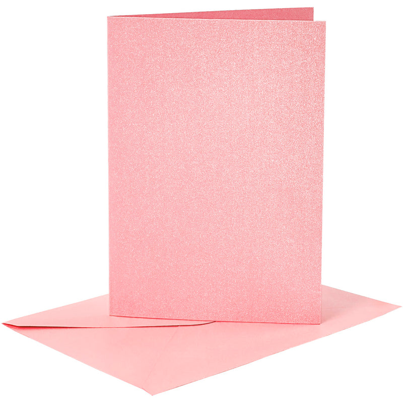 Creativ-Firmenkarten und Umschläge, Kartengröße 10,5 x 15 cm, Umschlaggröße 11,5 x 16,5 cm, Perlmutt, 120+210 g, rosa, 4 Set 1 Box