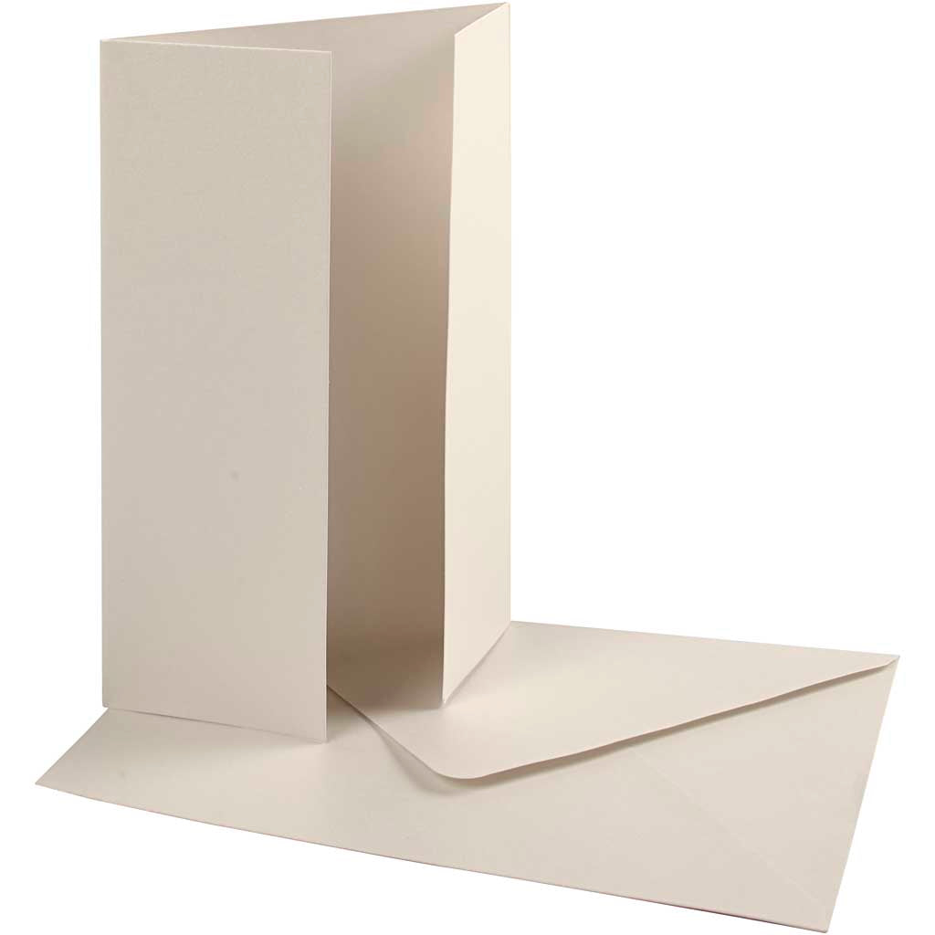 Creativ Company Perlmutt-Kartenumschlag, Kartengröße 10,5 x 15 cm, Umschlaggröße 11,5 x 16,5 cm, 230+120 g, gebrochenes Weiß, 10er-Set 1 Box