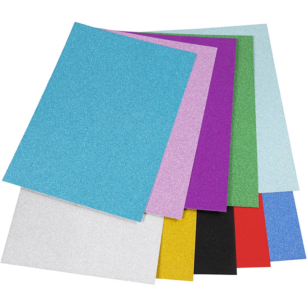 Glitzerkarton, A4, Farben können variieren, 250 gr, 10 Blatt, 1 Karton