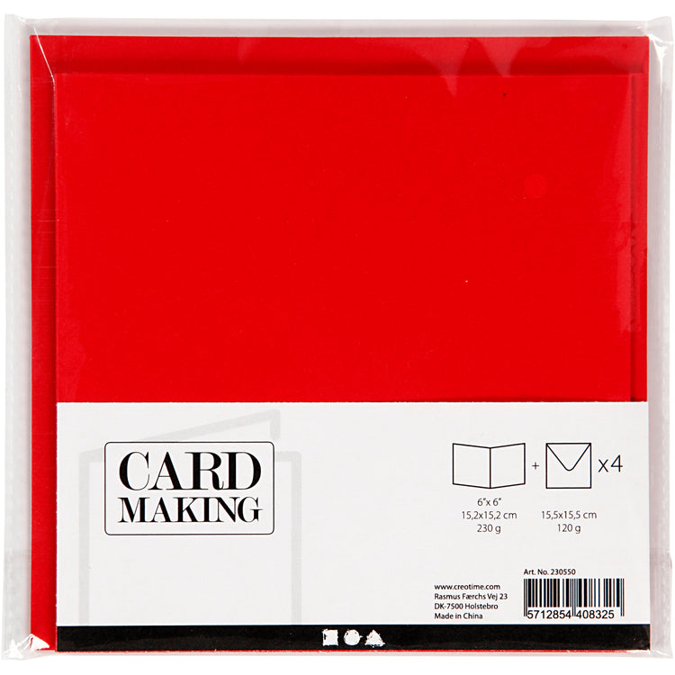 Creativ-Firmenkarten und Umschläge, Kartengröße 15,2 x 15,2 cm, Umschlaggröße 16 x 16 cm, 230 g, rot, 4 Set 1 Box
